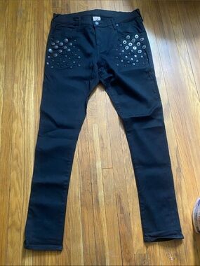True Religion Black Skinny Jeans with Stud Embellishments